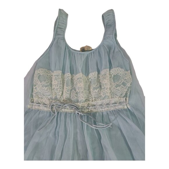 CHIFFON Nightgown Blue Sexy Late 50s Early 60s MISS SIREN Size 32 Sweep Lace - Picture 2 of 6